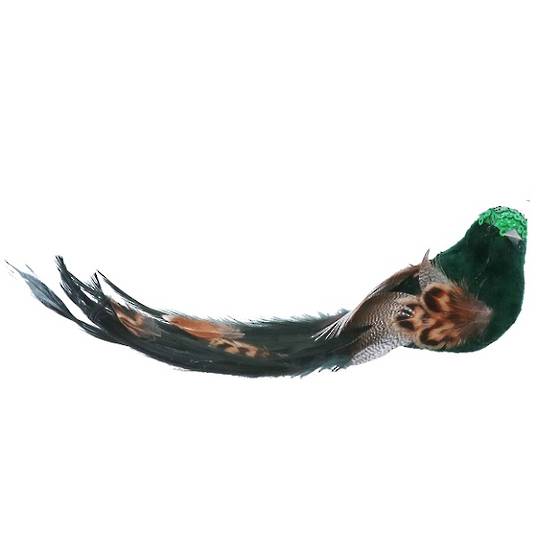 BirdClip, Green Flock Sequin & Natural Feather, Looking Right 14cm *ETA Nov